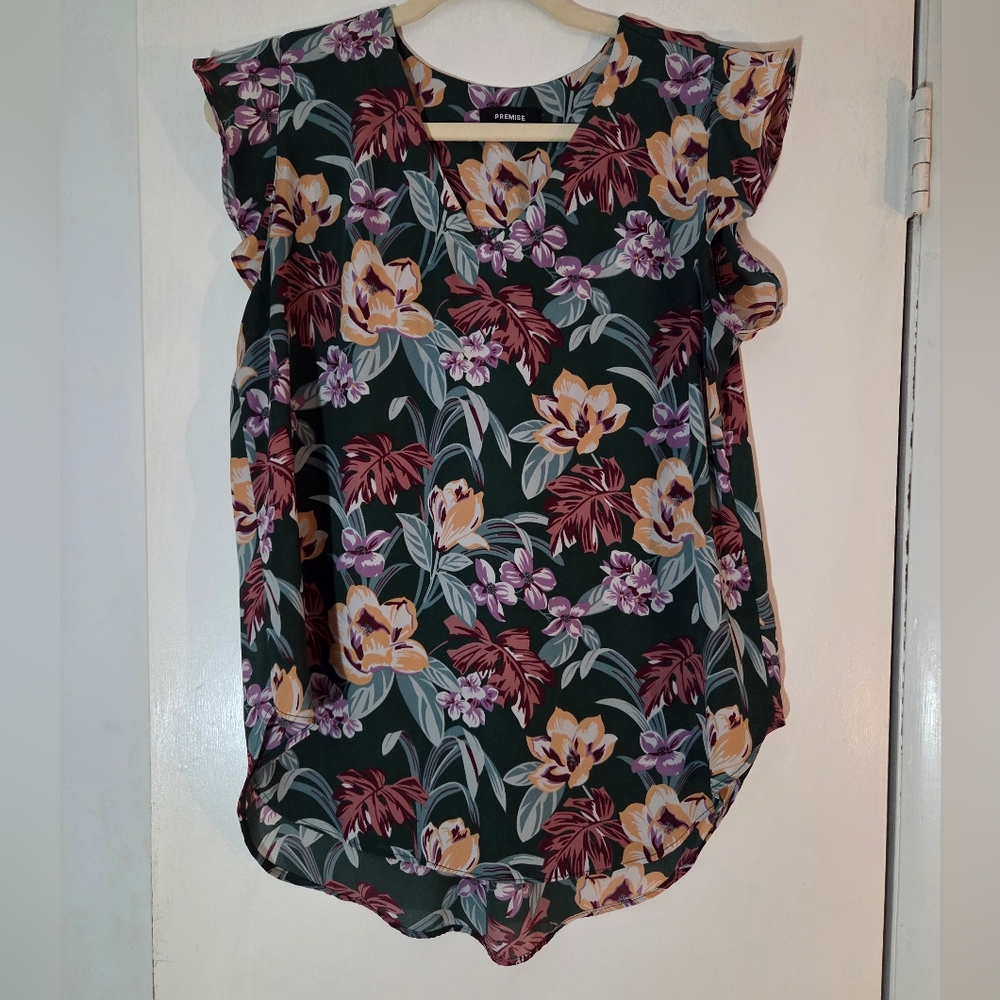 Premise Green Multicolor Floral Blouse